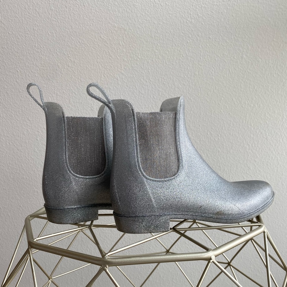 J. Crew Silver Glitter Chelsea Rain Boots 7
